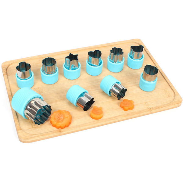 Stainless Steel Biscuit Molds Vegetable Fruit Cutter Mold Slicer 10-Piece Set Blue