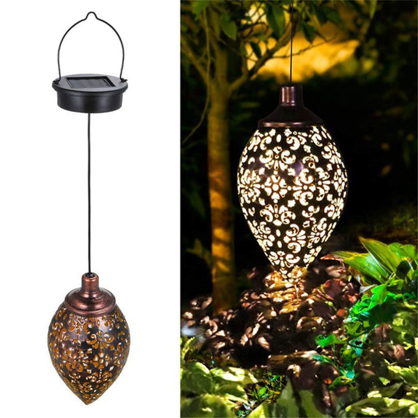 Solar Powered LED Hollow Light Hanging Lamp Garden Outdoor Landscape Decor