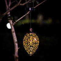 Solar Powered LED Hollow Light Hanging Lamp Garden Outdoor Landscape Decor