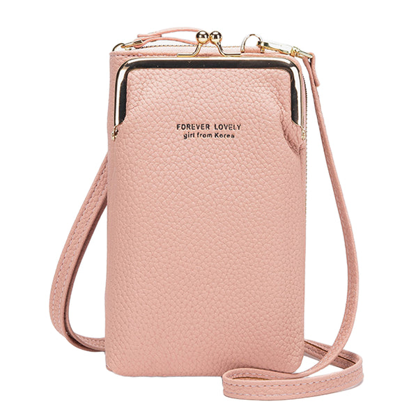 Women Mobile Phone Bag PU Leather Purse Wallet Shoulder Pouch Small Crossbody-Pink