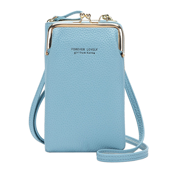 Women Mobile Phone Bag PU Leather Purse Wallet Shoulder Pouch Small Crossbody-Blue