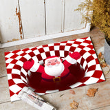 3D Vortex Chequered Pattern Optical Illusion Christmas Floor Rug -Santa Claus Style