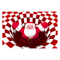 3D Vortex Chequered Pattern Optical Illusion Christmas Floor Rug -Santa Claus Style