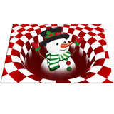 3D Vortex Chequered Pattern Optical Illusion Christmas Floor Rug -Snowman Style