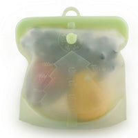 2Pcs Silicone Food Bag Reusable Seal Food Storage Bags -Transparent and Green