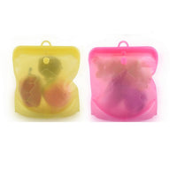 2Pcs Silicone Food Bag Reusable Seal Food Storage Bags -Yellow and Rose Red