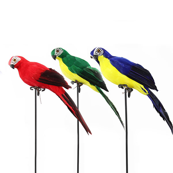 3Pcs Artificial Fake Parrot Lifelike Feathered Bird Imitation Garden Ornament 25cm -Style 1