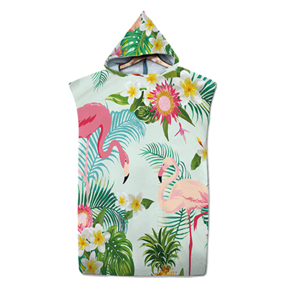 Flamingo Pattern Beach Bathrobe Changing Robe Hooded Quick Dry Poncho Bathrobe -Style 1