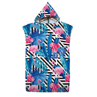 Flamingo Pattern Beach Bathrobe Changing Robe Hooded Quick Dry Poncho Bathrobe -Style 3