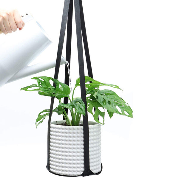 Square PU Leather Garden Plant Hanger Wall Hanging Flower Pot Stand Home Decor -Black