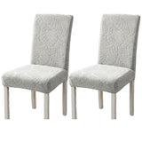 2Pcs Stretch Dining Chair Cover Seat Covers Washable Banquet Wedding Party Jacquard Chair Cover-Silver Grey