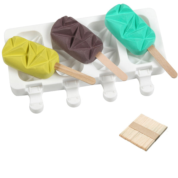 4 Cell Silicone Frozen Ice Cream Mould Juice Popsicle Maker Ice Lollipop Mould with 50pcs Popsicle Sticks-Style 1