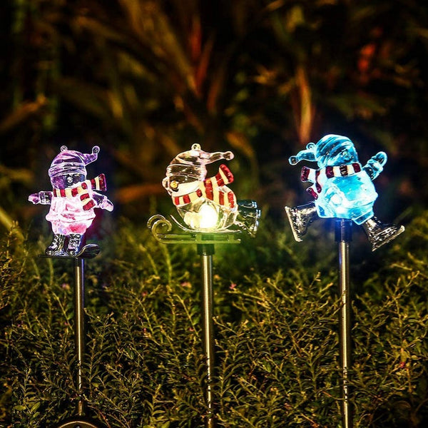 3 Pcs Solar Christmas Snowman Light Patio Walkway Lamp Outdoor Garden Decor with RGB Color Changing