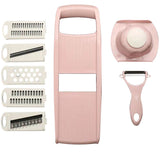 5 in 1 Multifunctional Kitchen Vegetables Chopper Mandoline Slicer Vegetable Grater Cutter Fruit Peeler-Pink