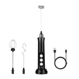 3 in 1 Handheld Electric Milk Frother USB Rechargeable Drink Coffee Mixer Foam Maker with 3 Whisks-Black