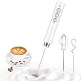 3 in 1 Handheld Electric Milk Frother USB Rechargeable Drink Coffee Mixer Foam Maker with 3 Whisks-White