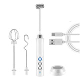 3 in 1 Handheld Electric Milk Frother USB Rechargeable Drink Coffee Mixer Foam Maker with 3 Whisks-White