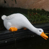 Simulation White Duck Garden Statue Resin Statue Landscape Decoration Yard Ornament-Drinking Style