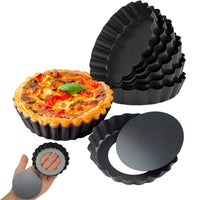 6Pcs Non Stick Mini Tart Pan Quiche Pan Pie Muffin Pan Pizza Cake Mold with Removable Bottom-5 Inches