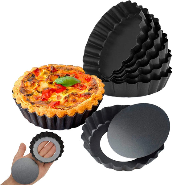 6Pcs Non Stick Mini Tart Pan Quiche Pan Pie Muffin Pan Pizza Cake Mold with Removable Bottom-4 Inches