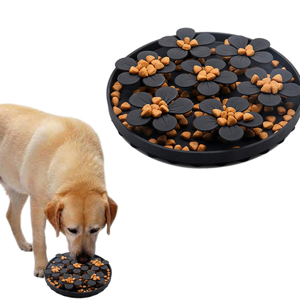 Pet Cat Slow Feeder Food Mat Treat Lick Mat Feeding Mat Enrichment Toys with Suction Cup-Black