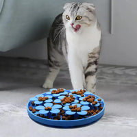 Pet Cat Slow Feeder Food Mat Treat Lick Mat Feeding Mat Enrichment Toys with Suction Cup-Blue