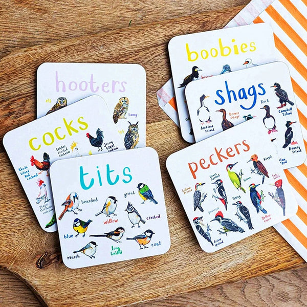 Set of 6Pcs Bird Pun Coasters