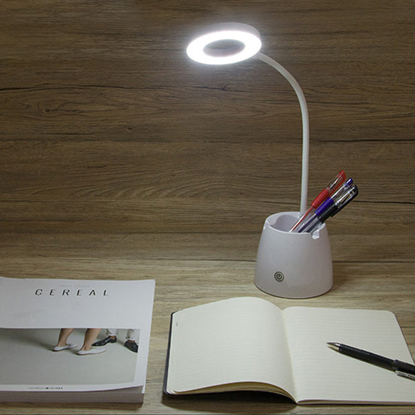 LED Desk Lamp with Pen Holder and Phone Stand-White Light