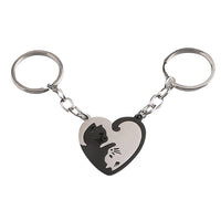 1 Pair of Heart-Shaped Puzzle Cat Matching Keychains Black