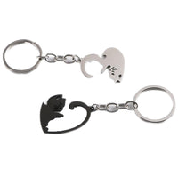 1 Pair of Heart-Shaped Puzzle Cat Matching Keychains Black