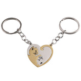 1 Pair of Heart-Shaped Puzzle Cat Matching Keychains Gold