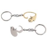 1 Pair of Heart-Shaped Puzzle Cat Matching Keychains Gold