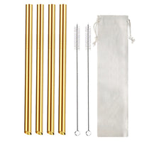 Set of 7Pcs BOBA Bubble Tea Straws Stainless Steel Wide Caliber Straws Reusable Straws Gold