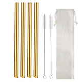 Set of 7Pcs BOBA Bubble Tea Straws Stainless Steel Wide Caliber Straws Reusable Straws Gold