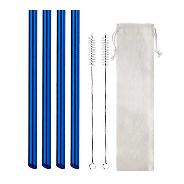 Set of 7Pcs BOBA Bubble Tea Straws Stainless Steel Wide Caliber Straws Reusable Straws Blue