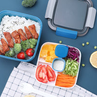 2 Layer Salad Lunch Container with A Sauce Container and A Reusable Fork Blue