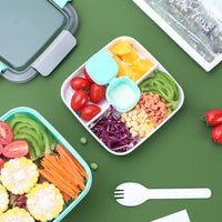 2 Layer Salad Lunch Container with A Sauce Container and A Reusable Fork Green