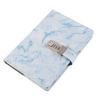 FancyGrab PU Leather Marble Diary with Combination Lock Secret Journal Notebooks for Girls Women Blue