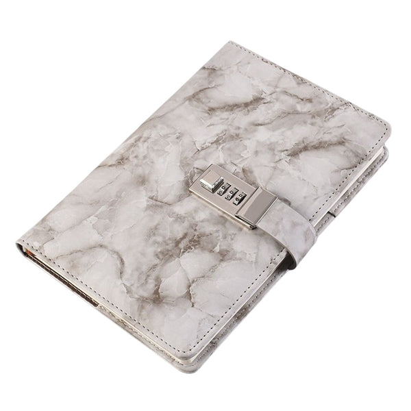 FancyGrab PU Leather Marble Diary with Combination Lock Secret Journal Notebooks for Girls Women Grey