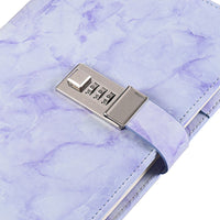 FancyGrab PU Leather Marble Diary with Combination Lock Secret Journal Notebooks for Girls Women Purple