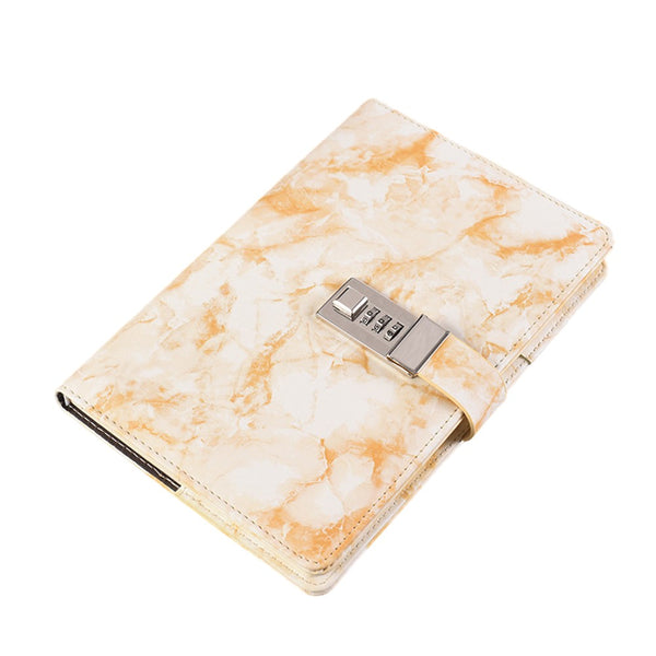 FancyGrab PU Leather Marble Diary with Combination Lock Secret Journal Notebooks for Girls Women Yellow