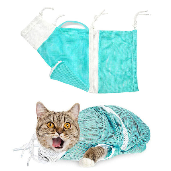 FancyGrab Pet Cat Bathing Bag Mesh Cloth Cat Grooming Bag Cat Washing Bags Pet Supplies Green