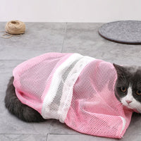 FancyGrab Pet Cat Bathing Bag Mesh Cloth Cat Grooming Bag Cat Washing Bags Pet Supplies Pink