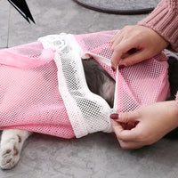 FancyGrab Pet Cat Bathing Bag Mesh Cloth Cat Grooming Bag Cat Washing Bags Pet Supplies Pink