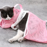 FancyGrab Pet Cat Bathing Bag Mesh Cloth Cat Grooming Bag Cat Washing Bags Pet Supplies Pink