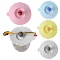 4Pcs Anti-dust Silicone Cup Lid Mug Cup Cover with Spoon Holder