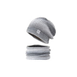 Fleece-Lined Gradient Hat with Snood Gray