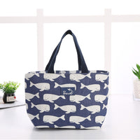 Cotton Linen Lunch Insulated Bag Navy