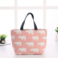 Cotton Linen Lunch Insulated Bag Pink