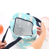 Cotton Linen Lunch Insulated Bag Light Blue